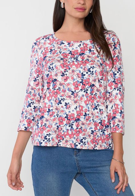Polera Mujer Manga 3/4 Focal Print Ecru Corona-2