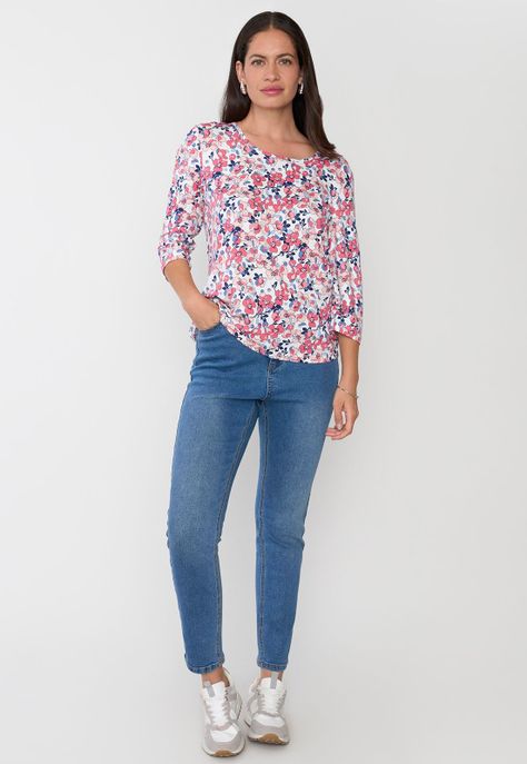 Polera Mujer Manga 3/4 Focal Print Ecru Corona-3