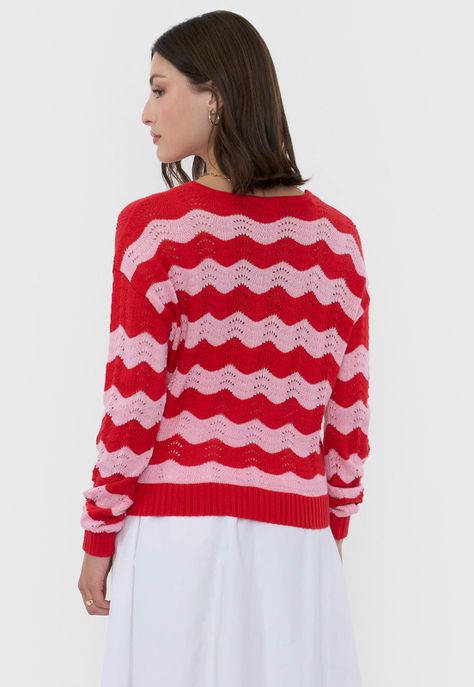 Cárdigan Mujer Rayas Rojo/Fucsia Corona-2