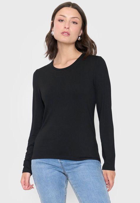 Polera Mujer Manga Larga Negro Corona-0