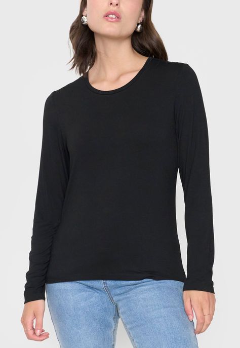Polera Mujer Manga Larga Negro Corona-2