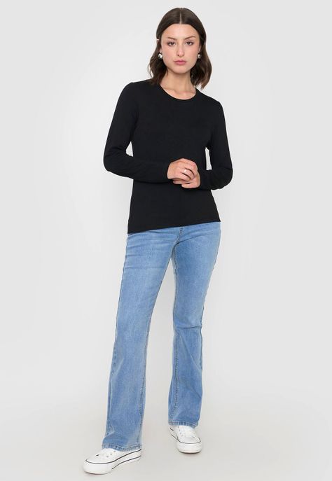 Polera Mujer Manga Larga Negro Corona-3