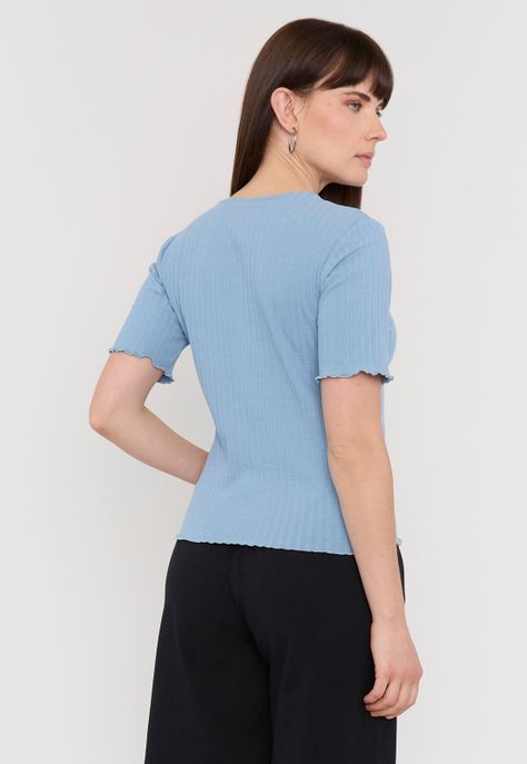 Polera Mujer Rib Botones Celeste Corona-1