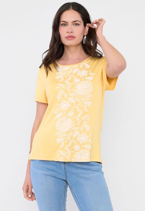 Polera Mujer Print Boho Amarillo Corona-0