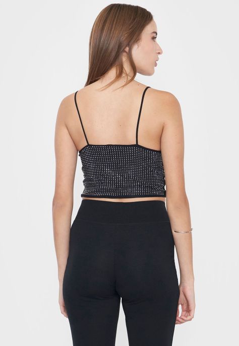 Peto Mujer Brillos Drapeado Negro Corona-1