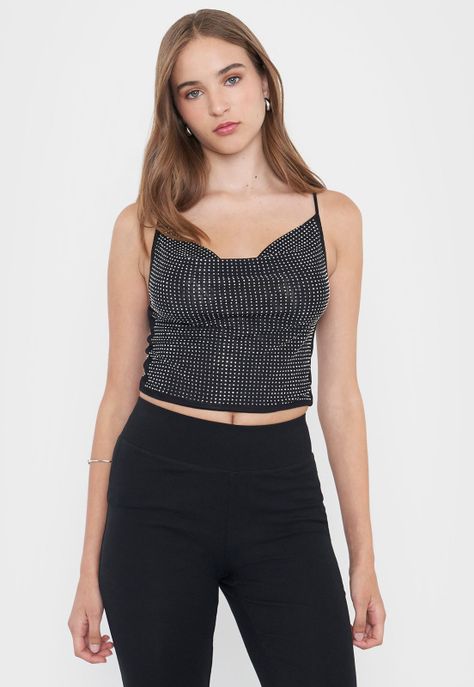 Peto Mujer Brillos Drapeado Negro Corona-2