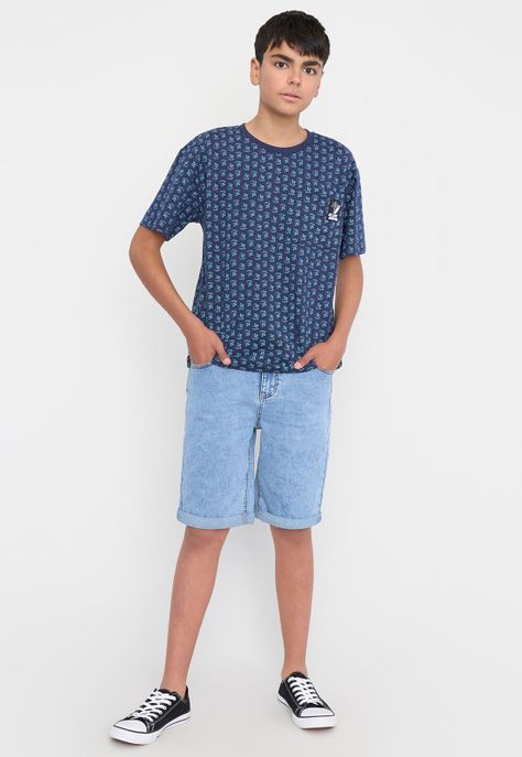Polera Niño Teen MC Full Bolsillo Azul Corona-3