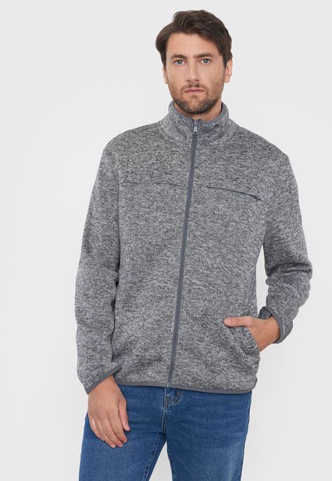 Polerón Hombre Tejido Full Zipper Gris Claro Corona-0