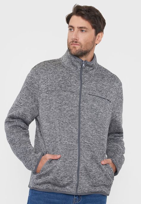 Polerón Hombre Tejido Full Zipper Gris Claro Corona-2