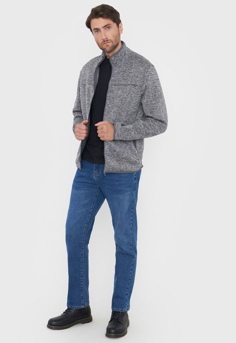 Polerón Hombre Tejido Full Zipper Gris Claro Corona-3