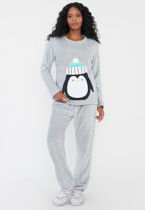 Pijama Mujer Coral Print Gris Corona-0