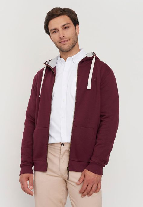 Polerón Hombre Clásico Full Zipper Burdeo Corona-0