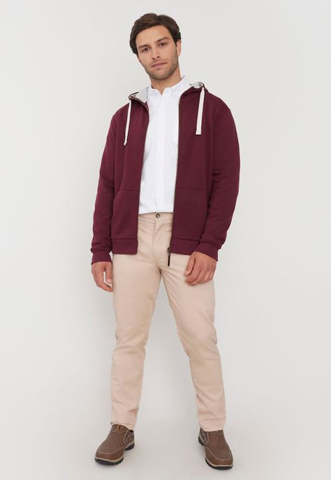 Polerón Hombre Clásico Full Zipper Burdeo Corona-3