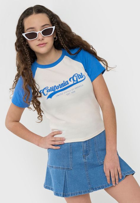 Polera Niña Teen Raglan Sporty Azul Corona-0