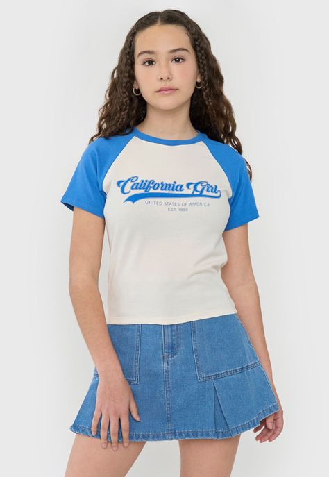 Polera Niña Teen Raglan Sporty Azul Corona-1