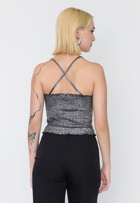 Peto Mujer Panal Metalizado Color Plateado Corona-1