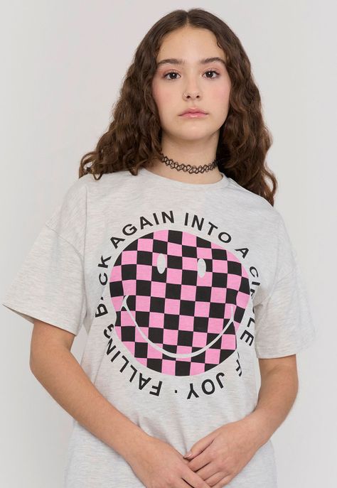 Polera Niña Teen Manga Corta Smiley Gris Melange Corona-2