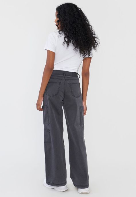 Jeans Mujer Cargo Straight Fit Gris Corona-2
