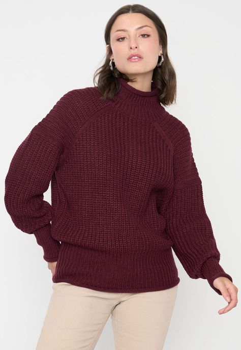 Sweater Mujer Grueso Burdeo Corona-0