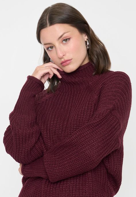 Sweater Mujer Grueso Burdeo Corona-2