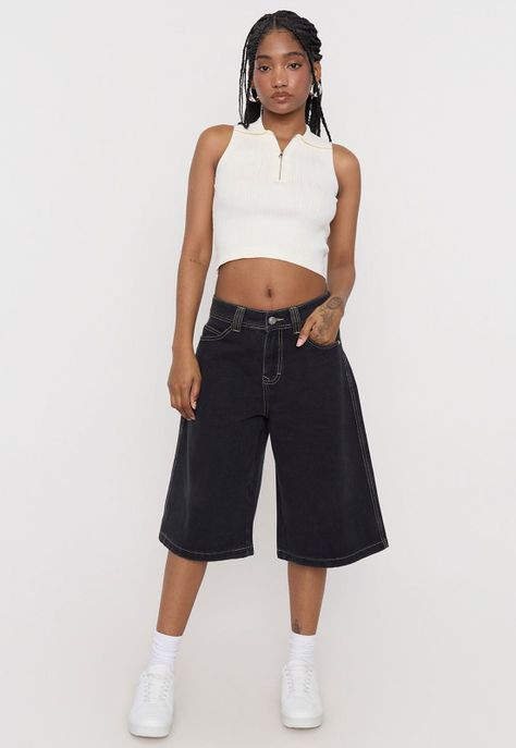 Jorts Mujer Baggy Negro Corona-3