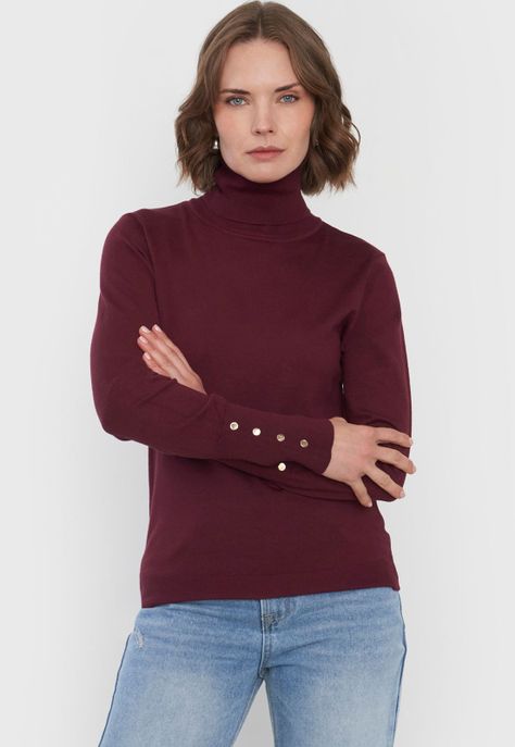 Sweater Mujer Cuello Alto Burdeo Corona-0