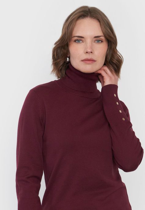 Sweater Mujer Cuello Alto Burdeo Corona-2