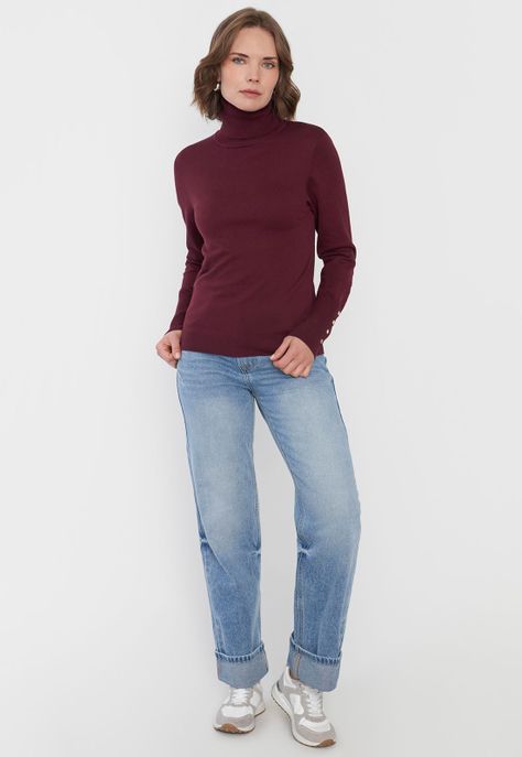 Sweater Mujer Cuello Alto Burdeo Corona-3