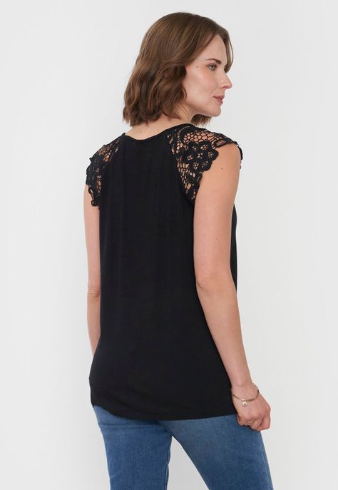Polera Mujer Hombros Macramé Color Negro Corona-1