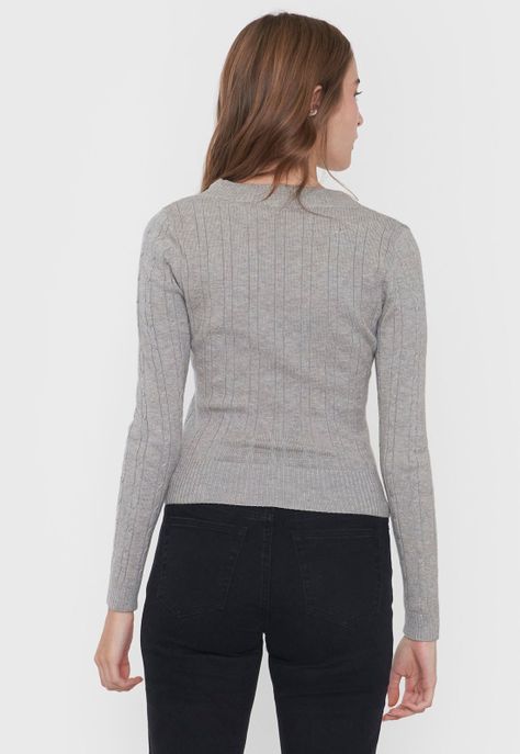 Sweater Mujer Cuello V Slim Gris Melange Corona-1