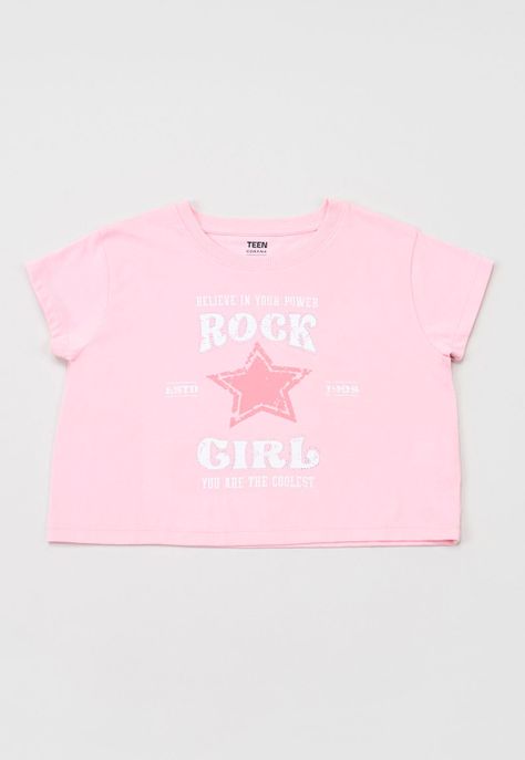 Polera Niña Teen M/C Print Strass Rosado Corona-0
