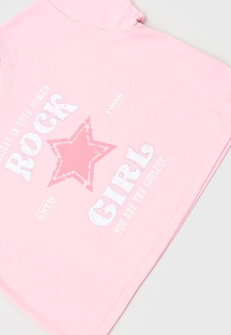 Polera Niña Teen M/C Print Strass Rosado Corona-3