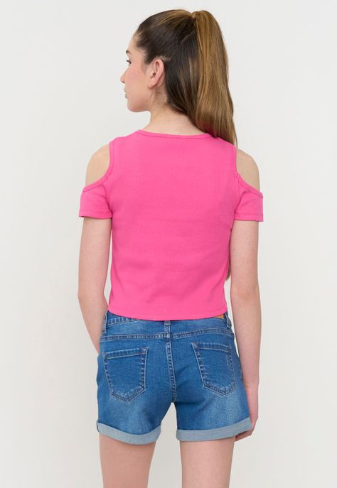 Polera Niña Teen Manga Corta Rib Fucsia Corona-1