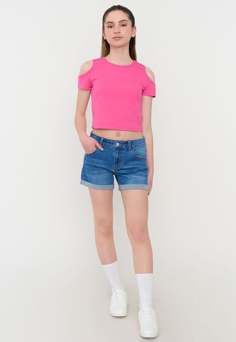 Polera Niña Teen Manga Corta Rib Fucsia Corona-3