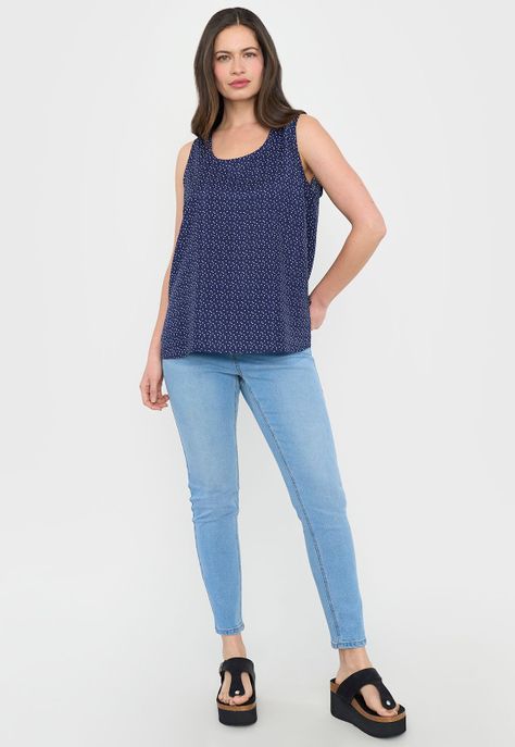 Blusa Mujer Sin Mangas Cuello Redondo Navy Print Corona-3
