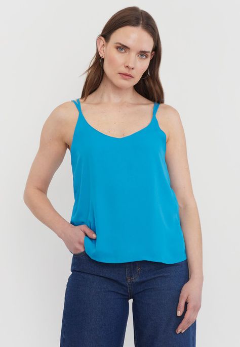 Blusa Mujer Tiritas Turquesa Corona.-0