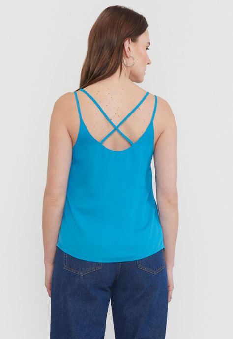 Blusa Mujer Tiritas Turquesa Corona.-1