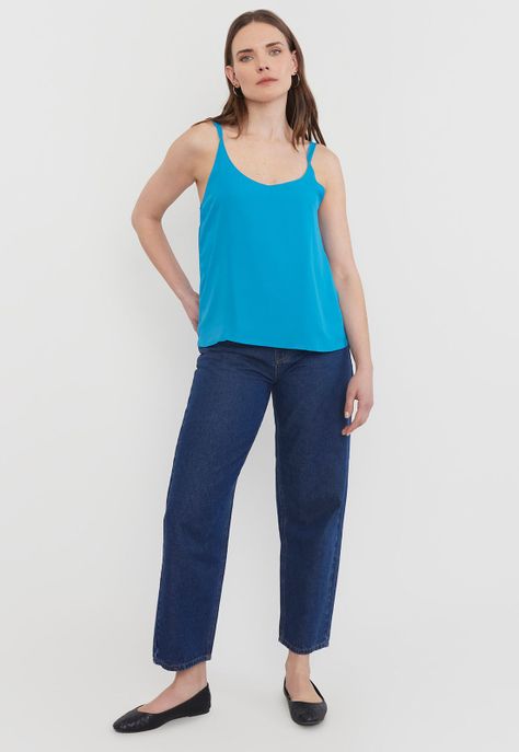 Blusa Mujer Tiritas Turquesa Corona.-3
