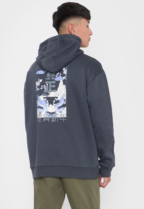 Polerón Hombre Hood Print Asiatico Azul Oscuro Corona-1