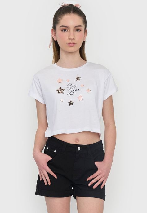 Polera Niña Teen Manga Corta Fun Blanco Corona-0