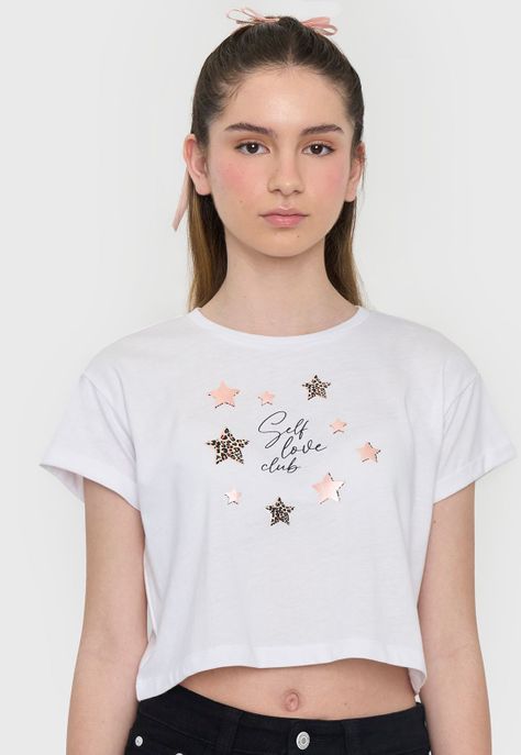 Polera Niña Teen Manga Corta Fun Blanco Corona-2