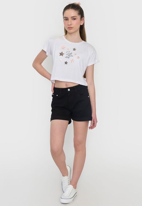 Polera Niña Teen Manga Corta Fun Blanco Corona-3