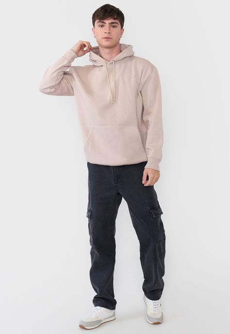 Polerón Hombre Canguro Liso Color Ecru Corona-3