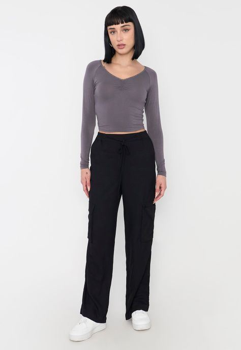 Polera Mujer Manga Larga Cuello V Gris Corona-3