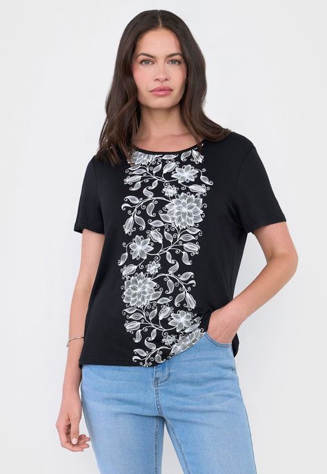 Polera Mujer Print Boho Negro Corona-0