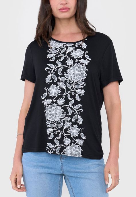 Polera Mujer Print Boho Negro Corona-2