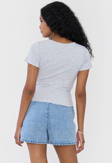 Polera Mujer Manga Corta Lisa Gris Melange Corona-1