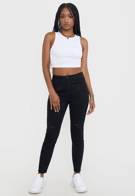 Jeans Mujer Skinny Roturas Negro I Corona-0