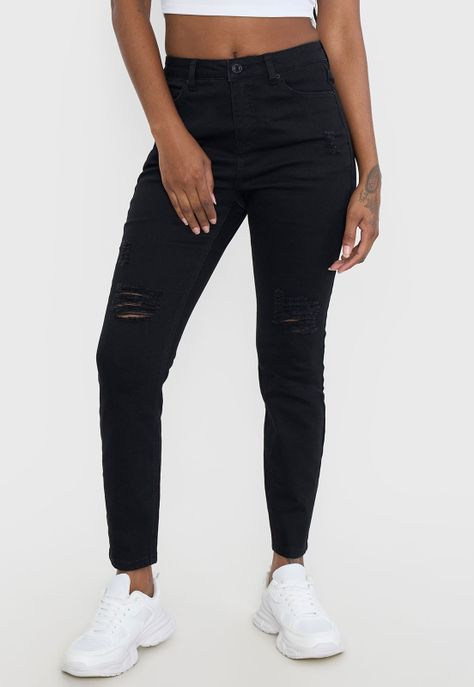 Jeans Mujer Skinny Roturas Negro I Corona-1