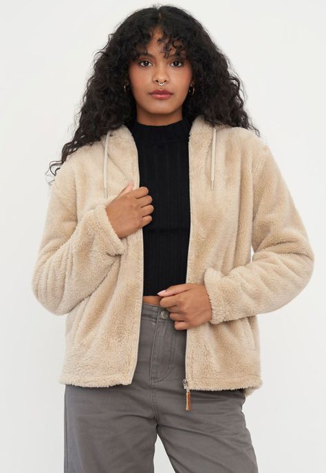 Polerón Mujer Peludo Beige Corona-0